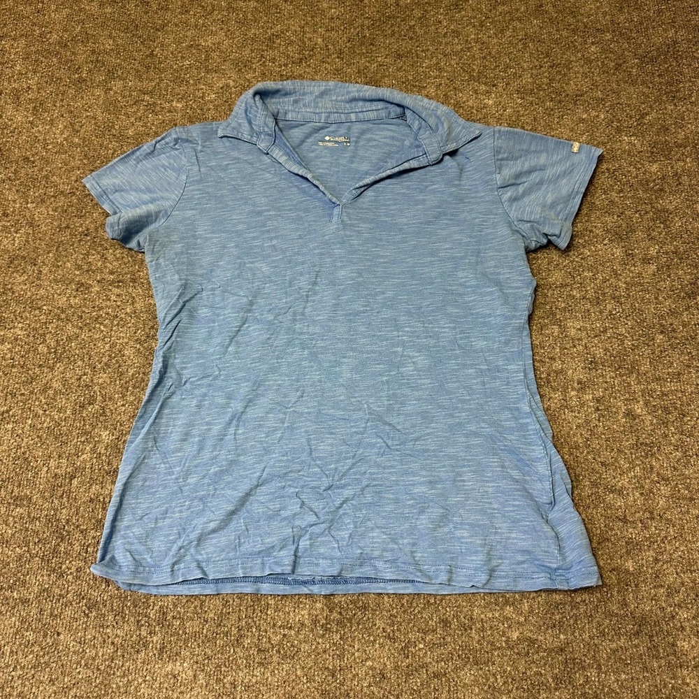Columbia Polo Womens Size M Blue Space Dye Short Sleeve V-Neck Activewear Shirt